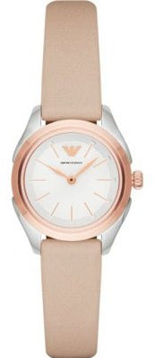 Emporio Armani Valeria women's quartz watch with white dial and beige leather strap