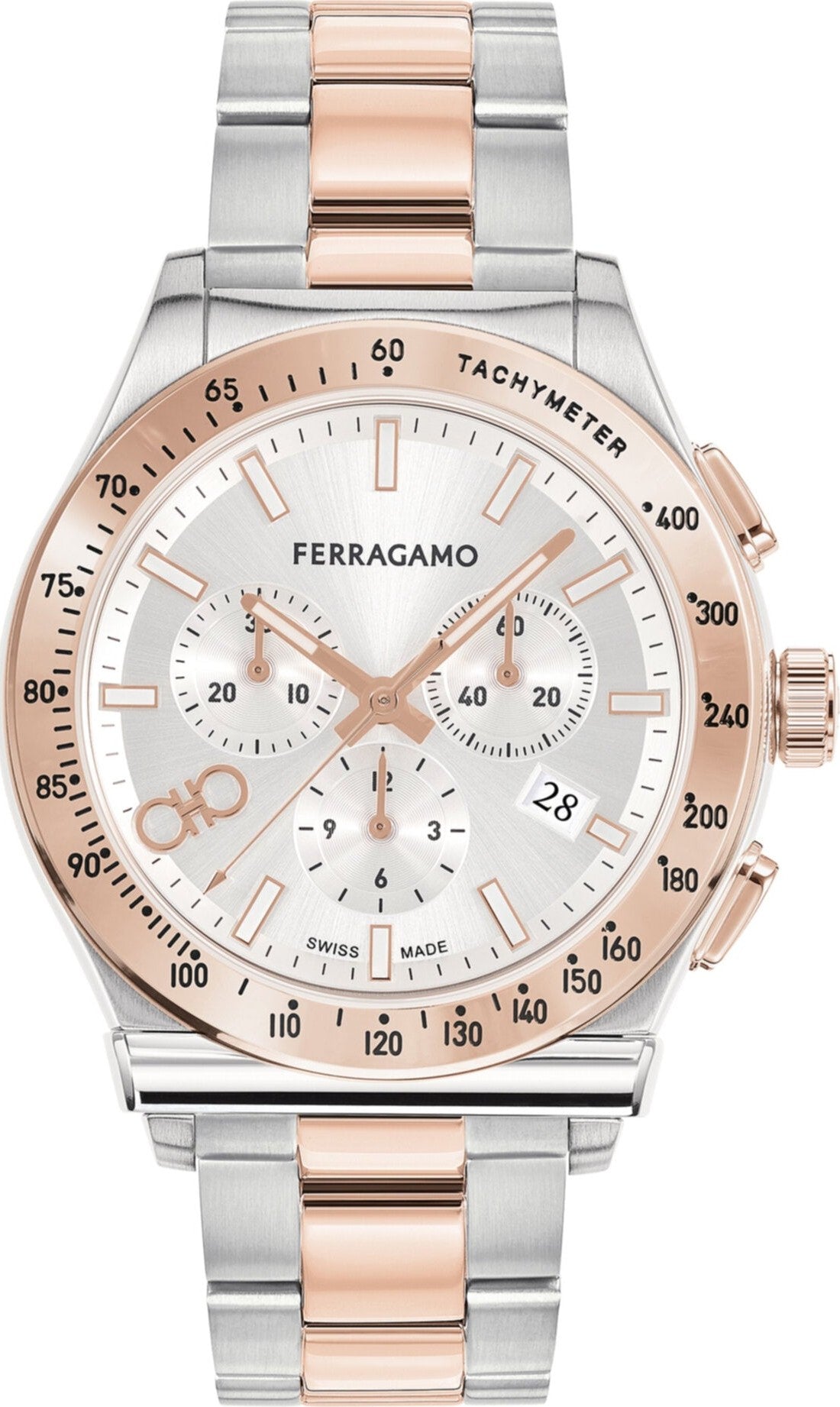 Ferragamo 1927 Chrono men's watch with silver dial, rose gold and steel two-tone bracelet