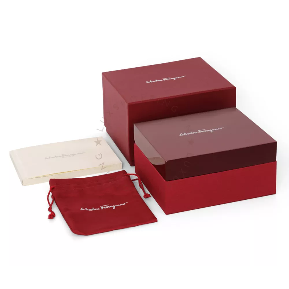 Ferragamo F-80 watch with branded presentation box and red velvet pouch
