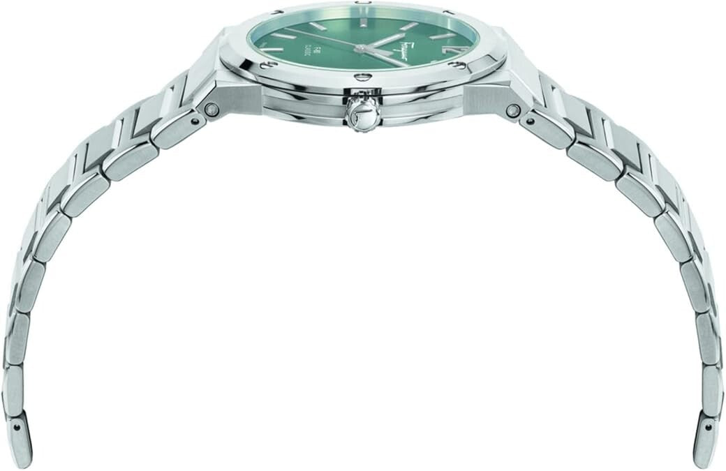 Ferragamo F-80 stainless steel three-link bracelet with secure clasp