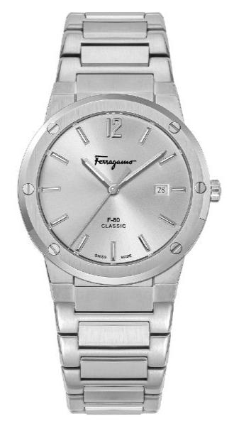 Ferragamo F-80 Classic men's watch with silver dial and steel bracelet