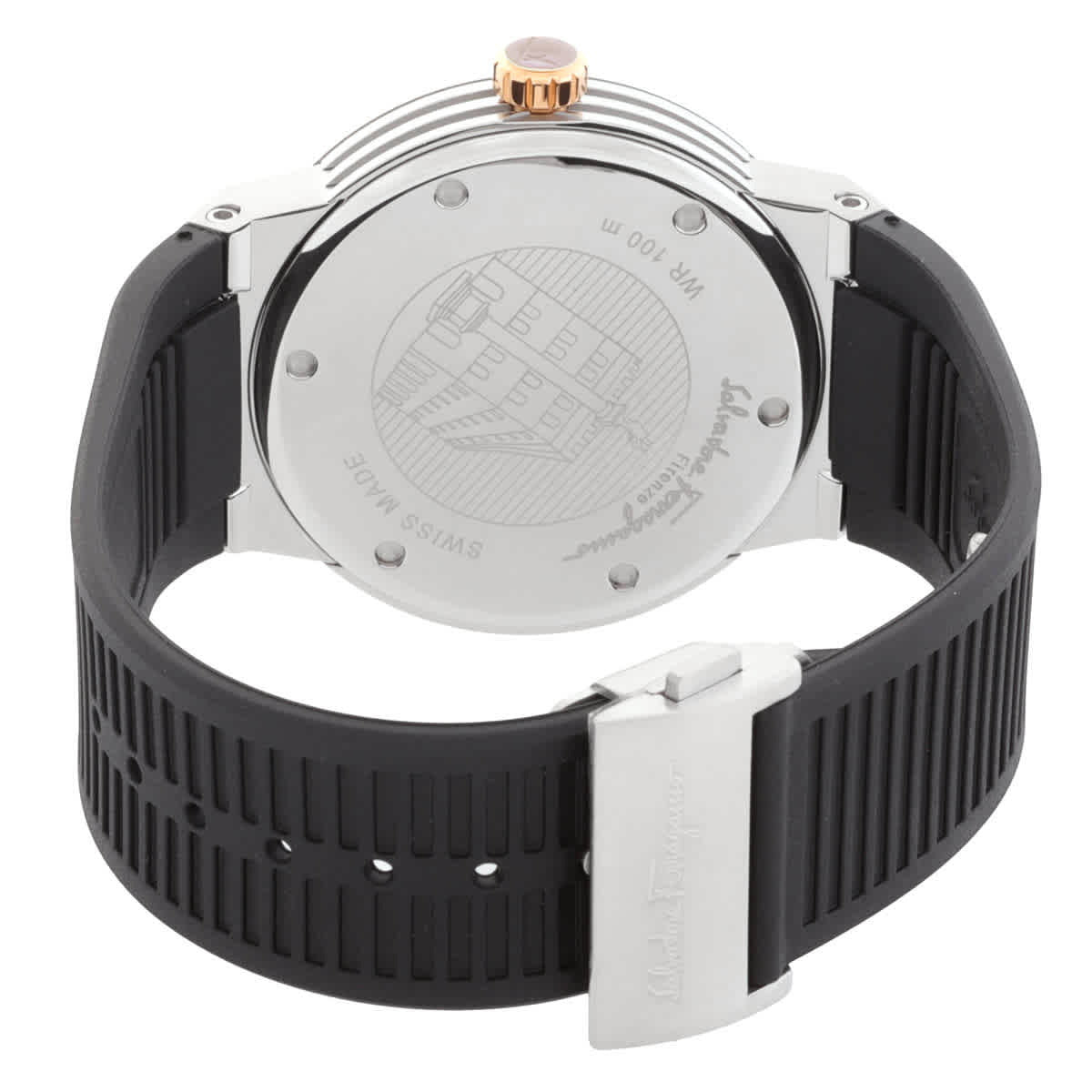 Ferragamo F-80 watch caseback with rubber strap and deployment clasp