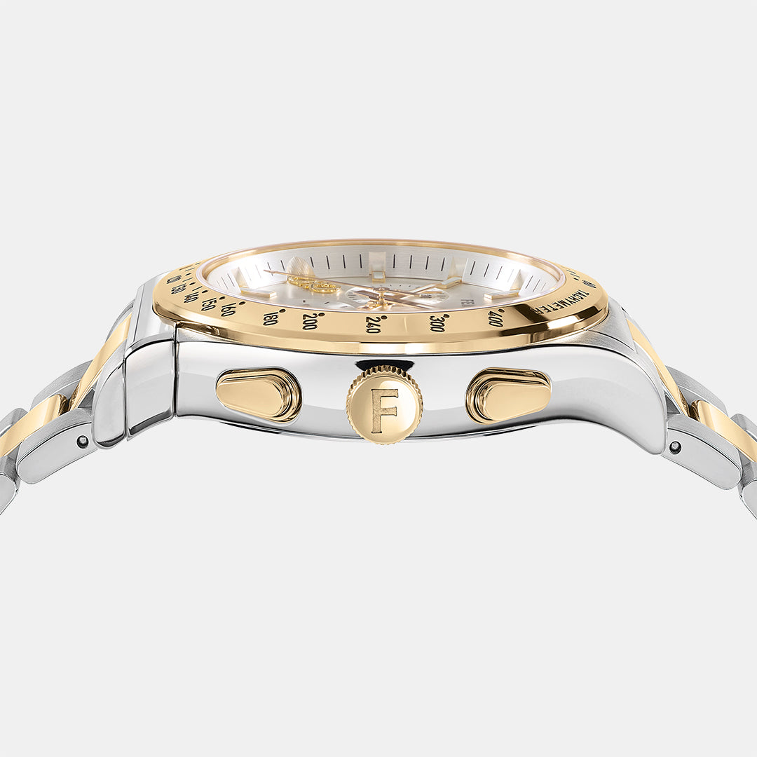 Ferragamo Salvatore 1927 chronograph showing case side with chronograph pushers and crown