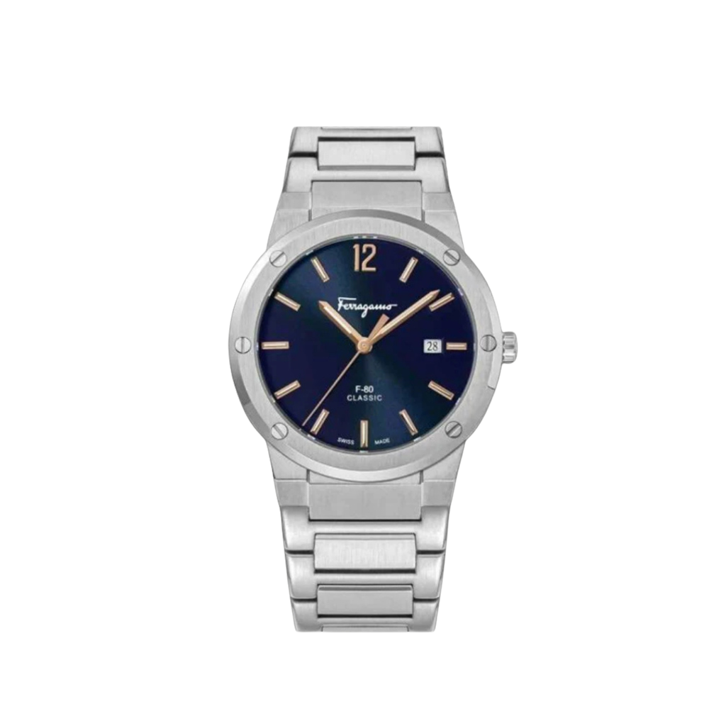 Ferragamo Salvatore F-80 stainless steel watch with blue dial and date window