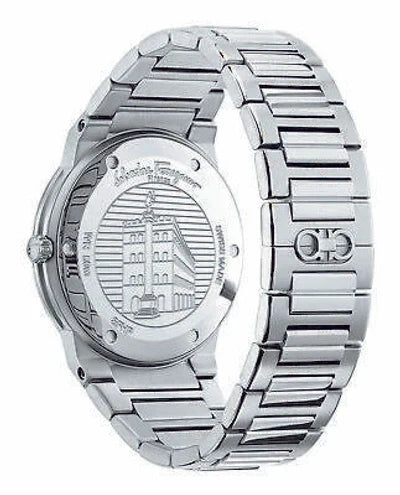 Ferragamo Salvatore watch caseback with gancini pattern and steel bracelet detail