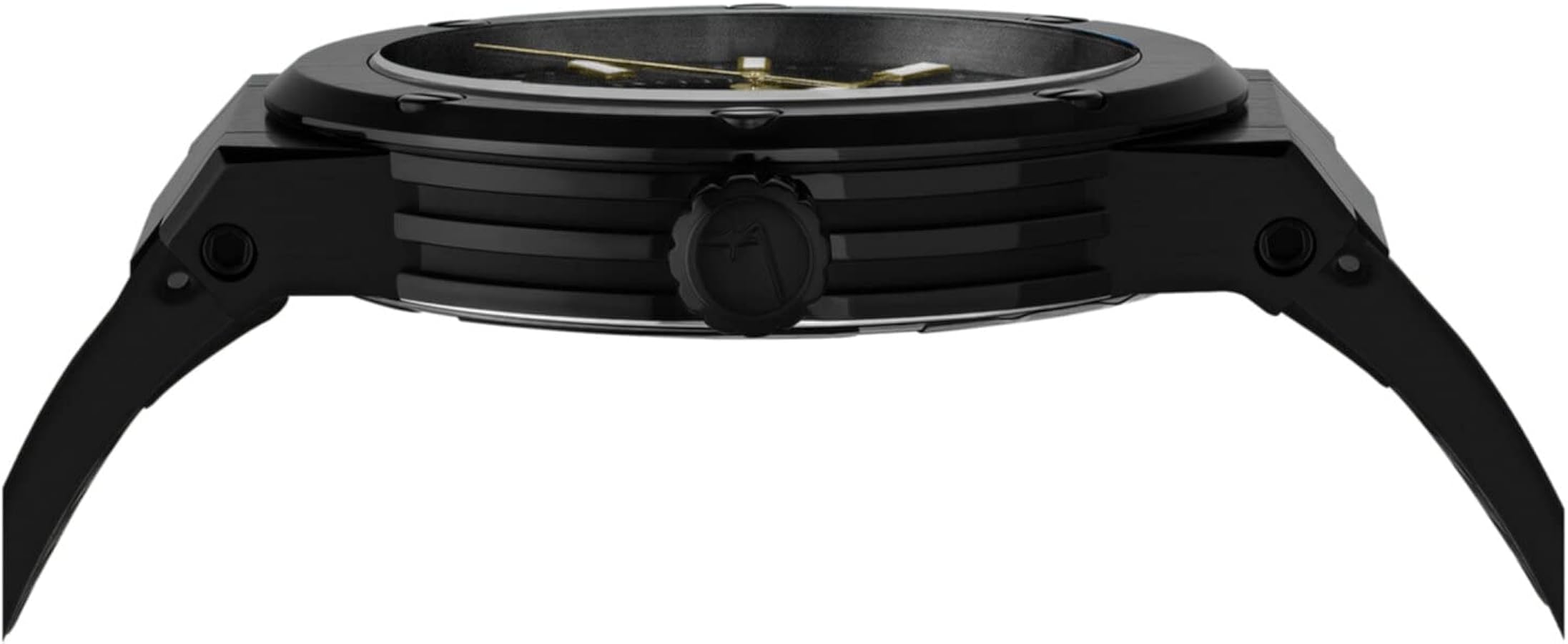 Side profile of Ferragamo F-80 watch showing case thickness and strap