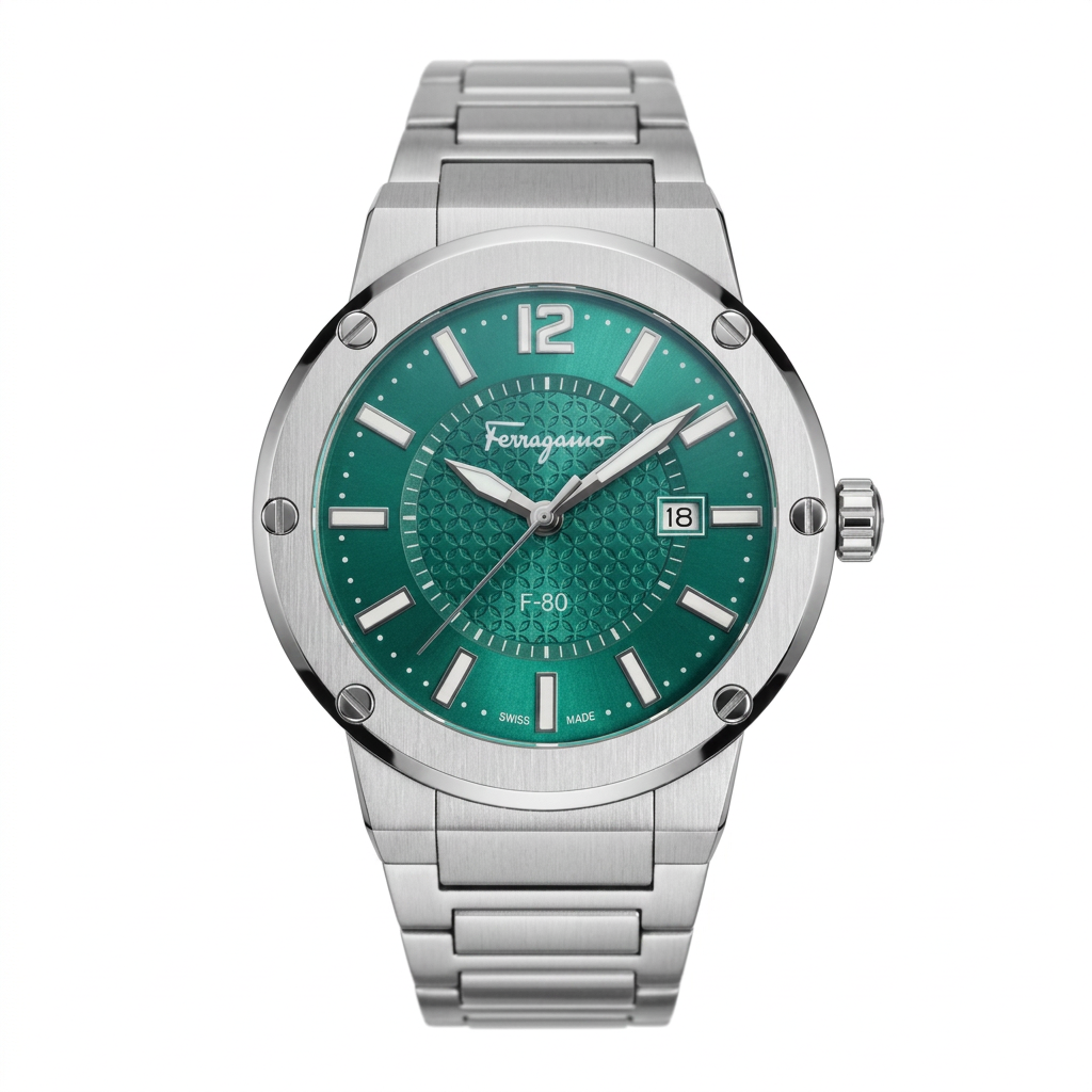 Ferragamo SFHY02924 men's watch with green dial, stainless steel case and bracelet, 44mm