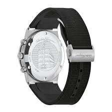 Ferragamo chronograph watch caseback showing transparent exhibition back