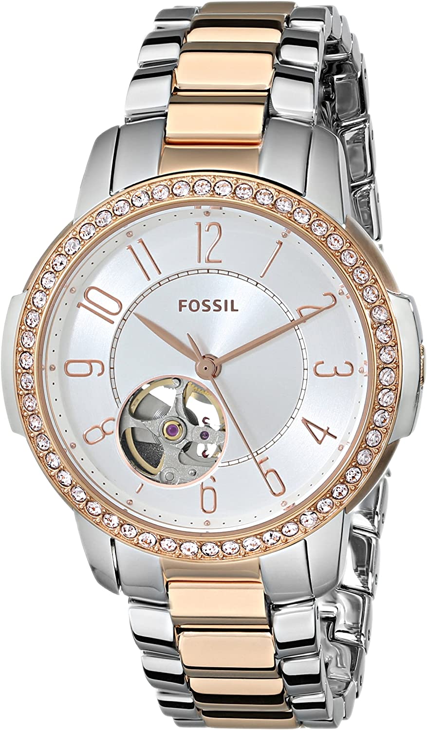 Fossil Architect women's automatic watch with two-tone stainless steel bracelet and crystal-set bezel