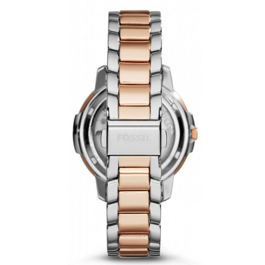 Two-tone stainless steel bracelet and caseback of Fossil Architect automatic watch