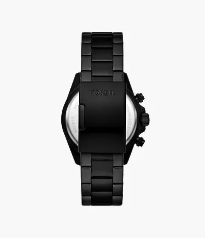 Fossil Autocross watch caseback showing black stainless steel bracelet and case back