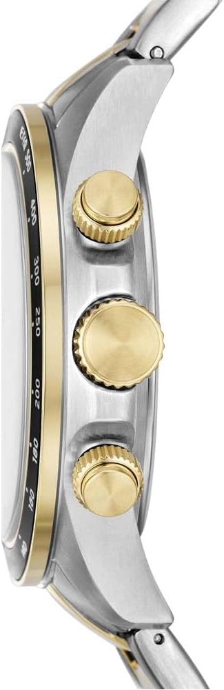 Side profile of Fossil Autocross watch showing thickness and chronograph pushers