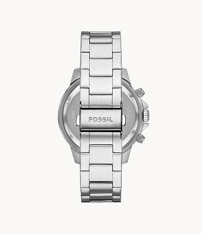 Fossil Bannon BQ2490 case back with stainless steel bracelet and Fossil branding
