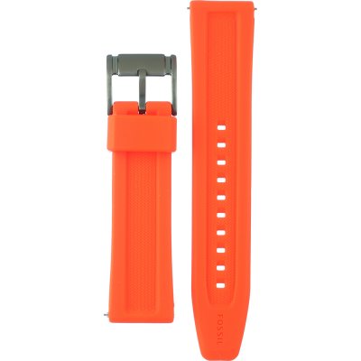 Fossil Bannon BQ2500 orange silicone strap details with metal buckle