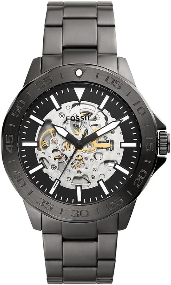 Fossil Bannon Automatic smoke-tone stainless steel men's watch with skeleton dial