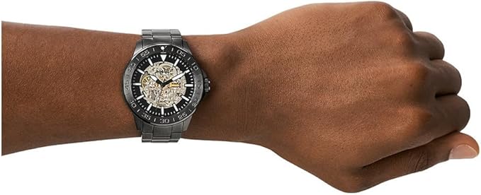 Fossil Bannon Automatic skeleton watch worn on wrist