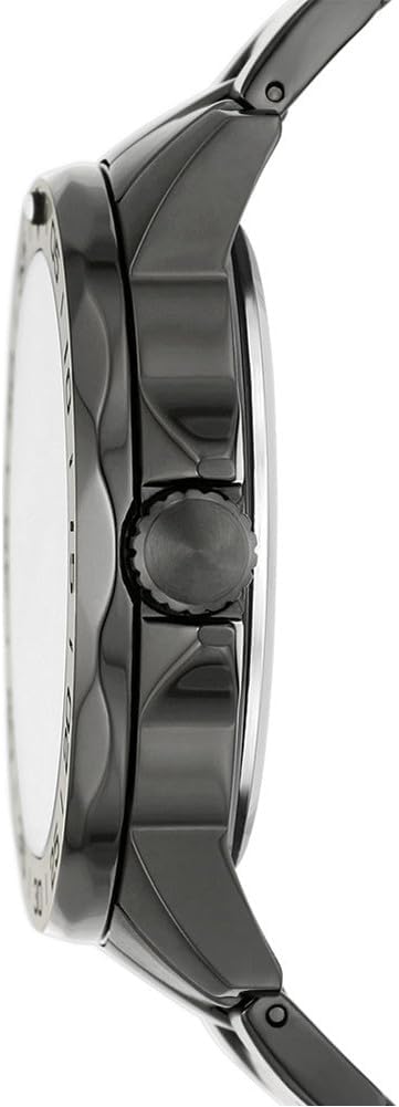 Fossil Bannon watch side profile showing smoke-tone stainless steel case thickness