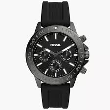 Fossil Bannon chronograph watch with black silicone strap and gunmetal case