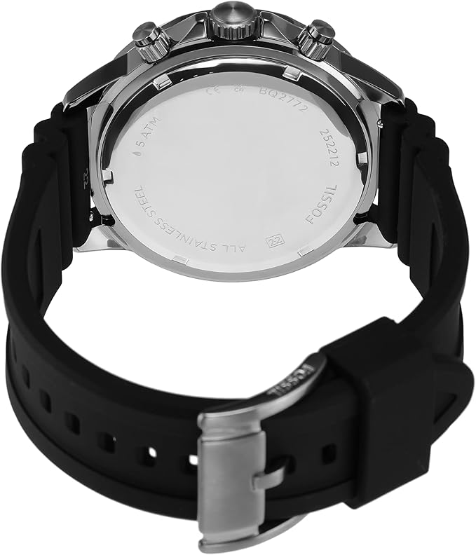 Fossil Bannon BQ2772 caseback showing stainless steel case back with text engraving