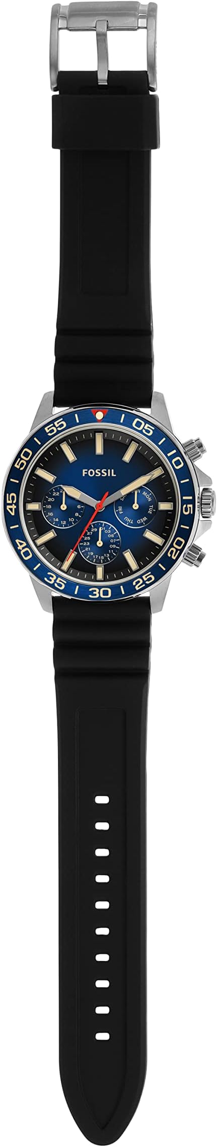 Fossil Bannon BQ2772 black silicone strap with stainless steel hardware and deployment clasp