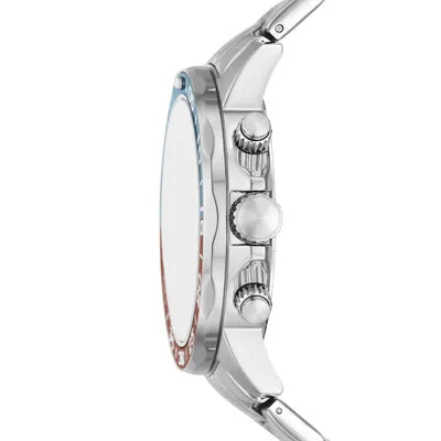 Side profile of Fossil Bannon watch showing case thickness and chronograph pushers