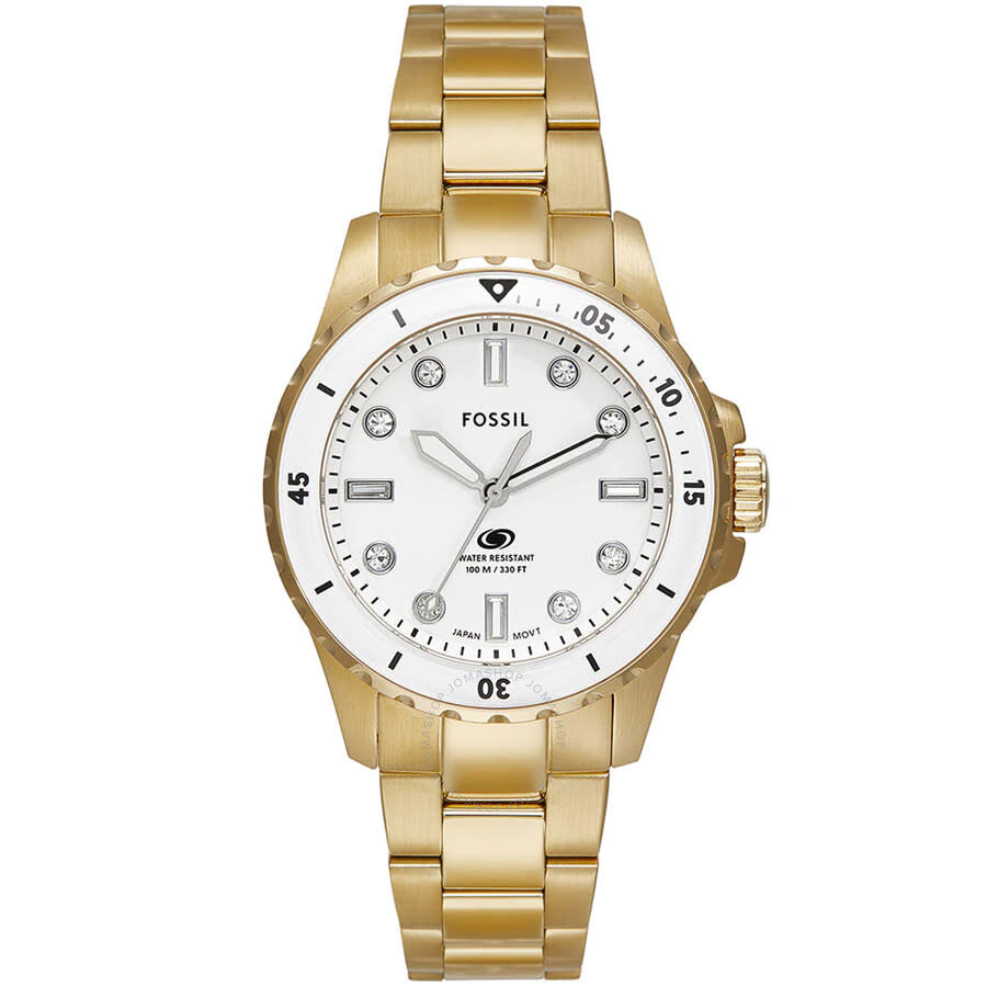 Fossil Blue Dive quartz ladies watch with white dial and gold-tone stainless steel case