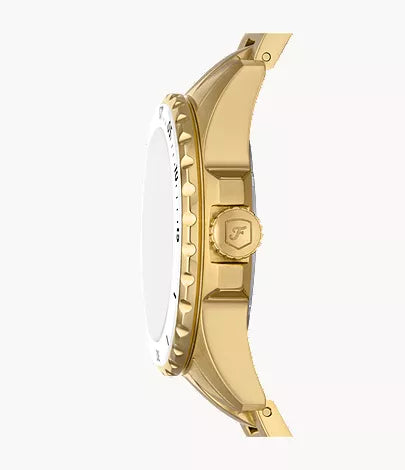 Fossil Blue Dive ES5350 side profile showing gold-tone case and white bezel