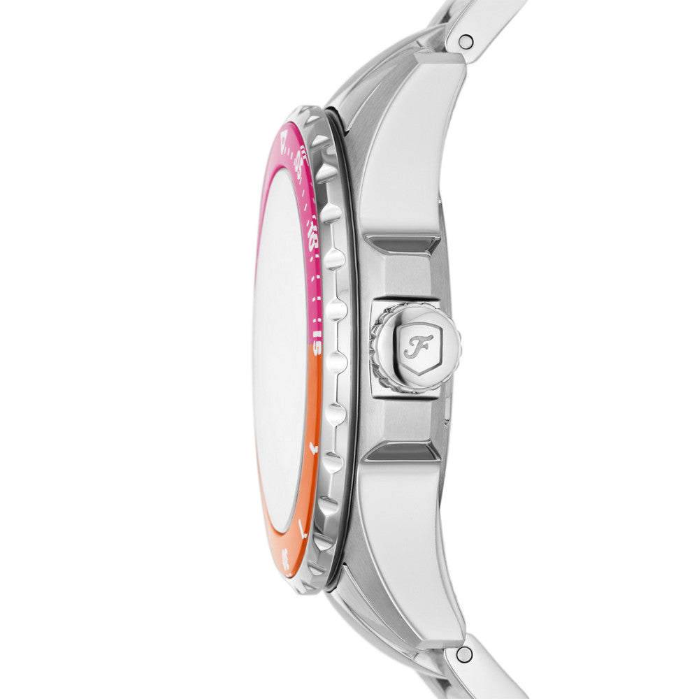 Side profile of Fossil ES5351 watch showing case thickness and rotating bezel mechanics