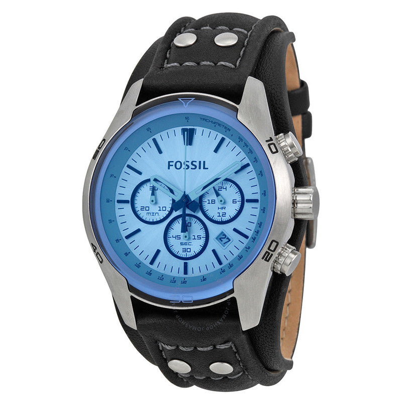 Fossil Blue Glass Chronograph Dial Leather Strap Men's Watch CH2564