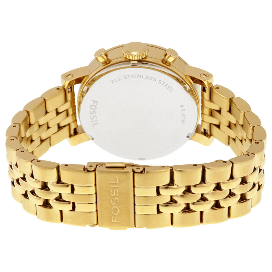 Fossil Boyfriend watch caseback showing stainless steel with engravings and bracelet