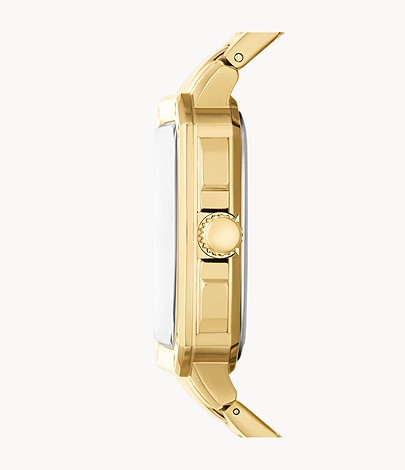 Fossil BQ2656 side profile showing gold-tone stainless steel case and square-shaped design