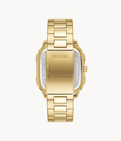 Fossil BQ2656 case back with gold stainless steel and Fossil branding