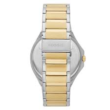 Fossil BQ2752 watch caseback view showing two-tone stainless steel band