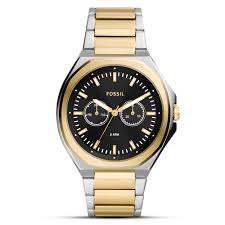 Fossil BQ2752 two-tone chronograph watch with black dial and gold and silver stainless steel bracelet