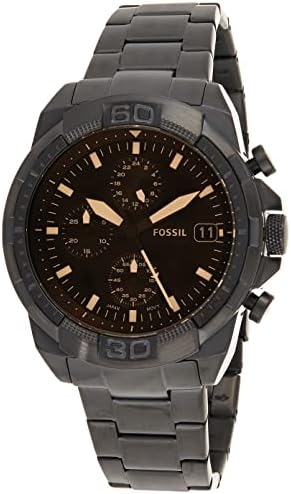 Fossil Bronson black stainless steel men's chronograph watch with black dial and gold-tone hands