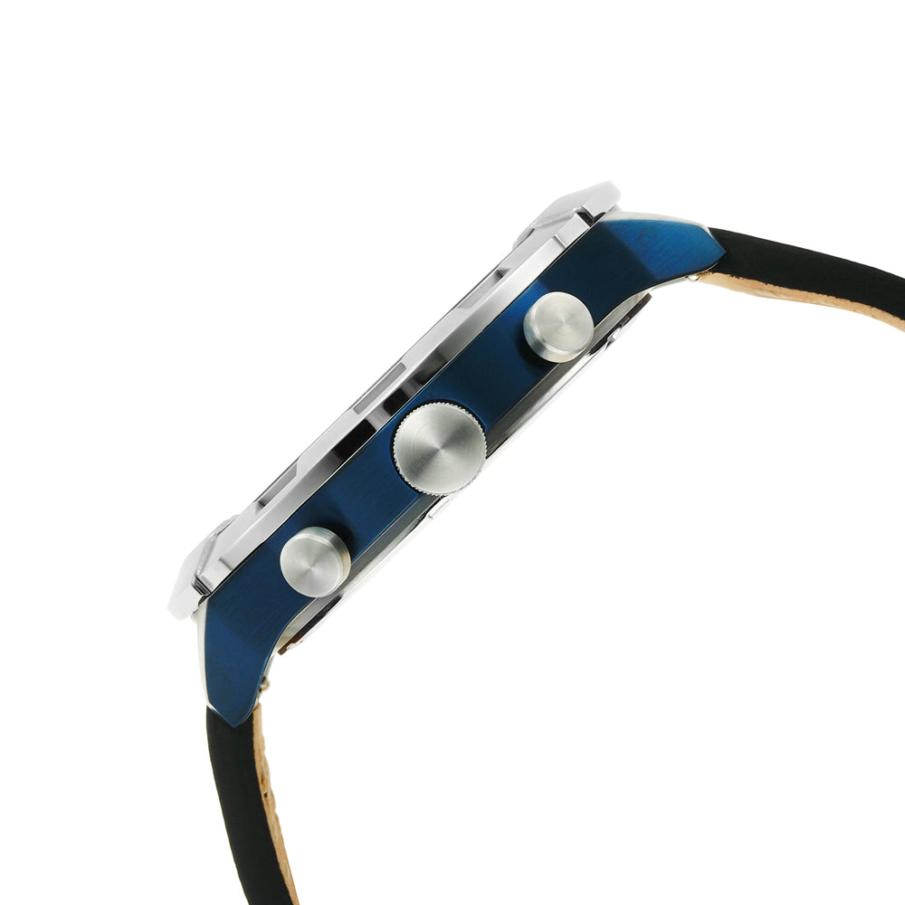 Angled side view of Fossil Bronson FS5829 chronograph with stainless steel bezel and pushers