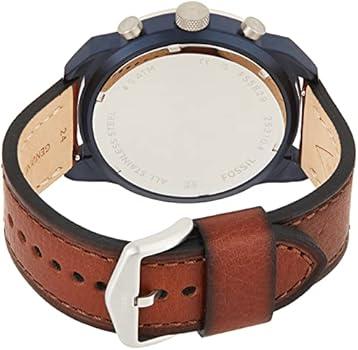Caseback view of Fossil Bronson FS5829 with brown leather strap and buckle