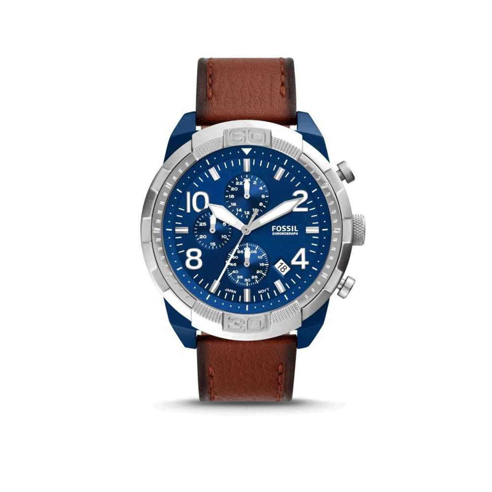 Fossil Bronson FS5829 chronograph with blue dial and brown leather band