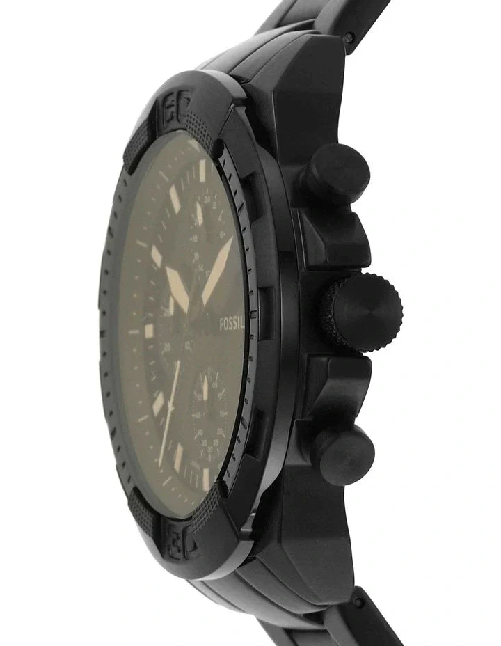 Fossil Bronson chronograph watch side profile showing black case and chronograph pushers