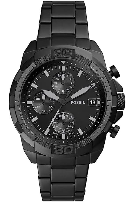 Fossil Bronson chronograph quartz black dial men's watch with black stainless steel bracelet