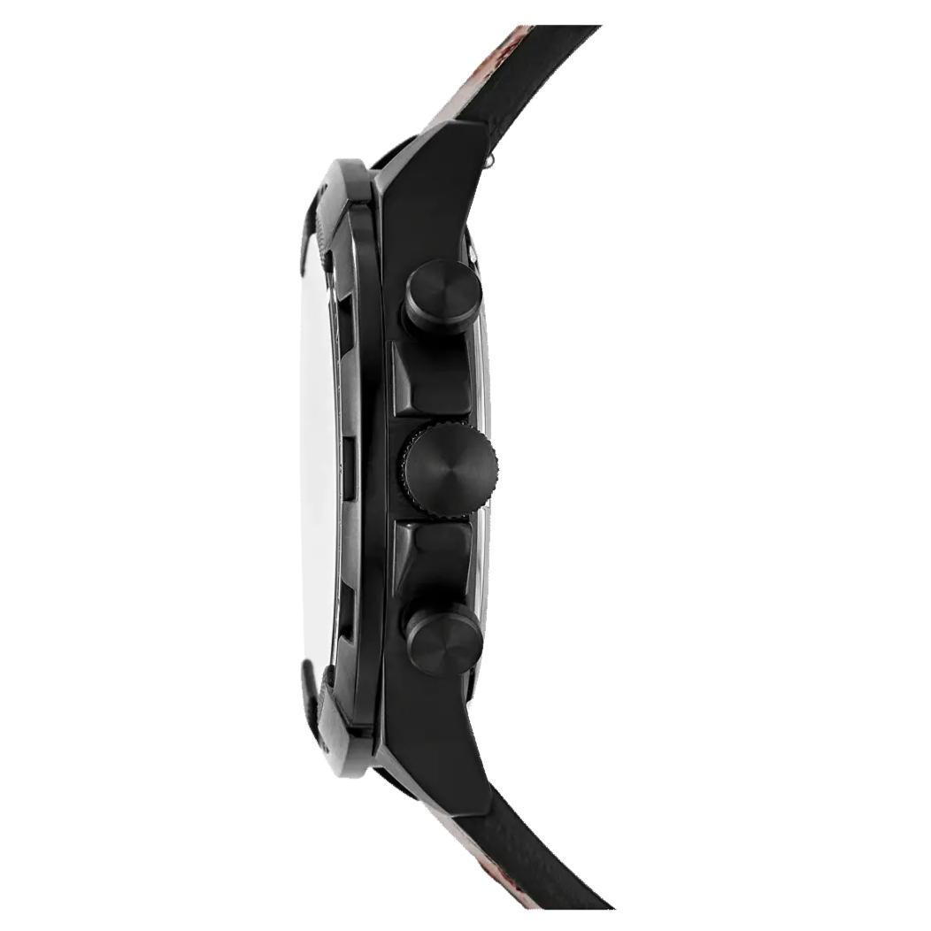 Side profile view of Fossil Bronson FS5856 showing black case and chronograph pushers