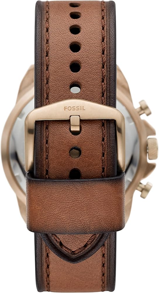 Brown leather strap of Fossil Bronson watch with buckle closure