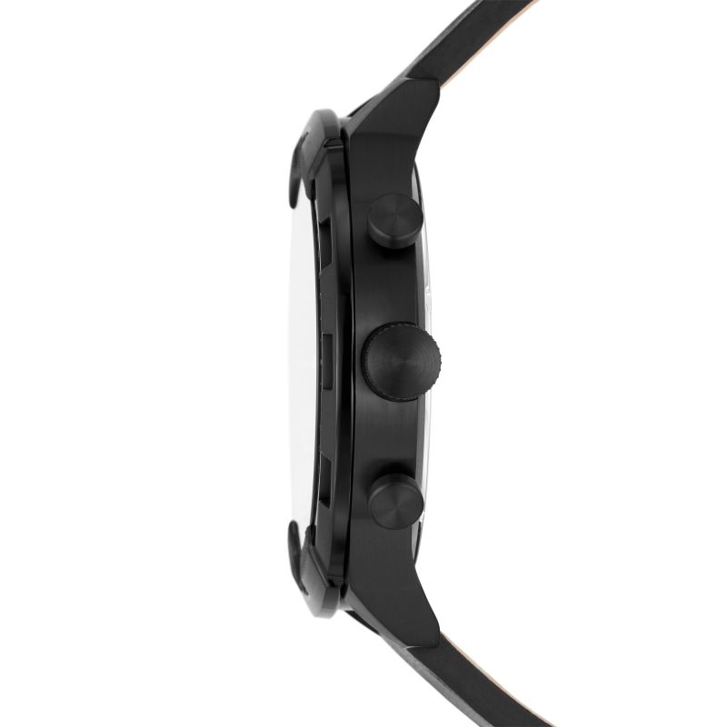 Fossil Bronson chronograph watch side profile displaying black case thickness and pushers