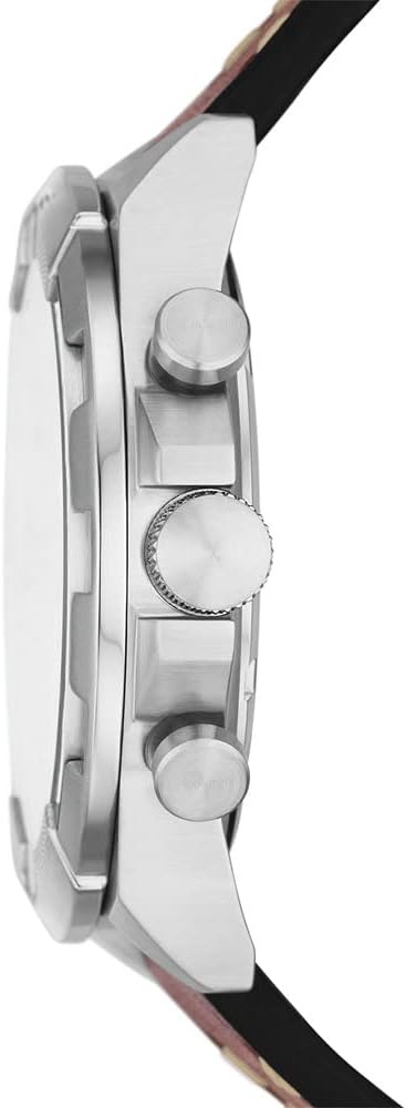 Fossil Bronson FS5898 watch side profile showing pushers and lugs with brown leather strap