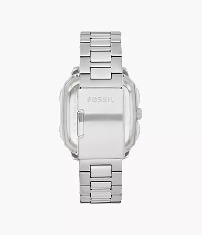 Fossil Bronson caseback view showing stainless steel bracelet and case