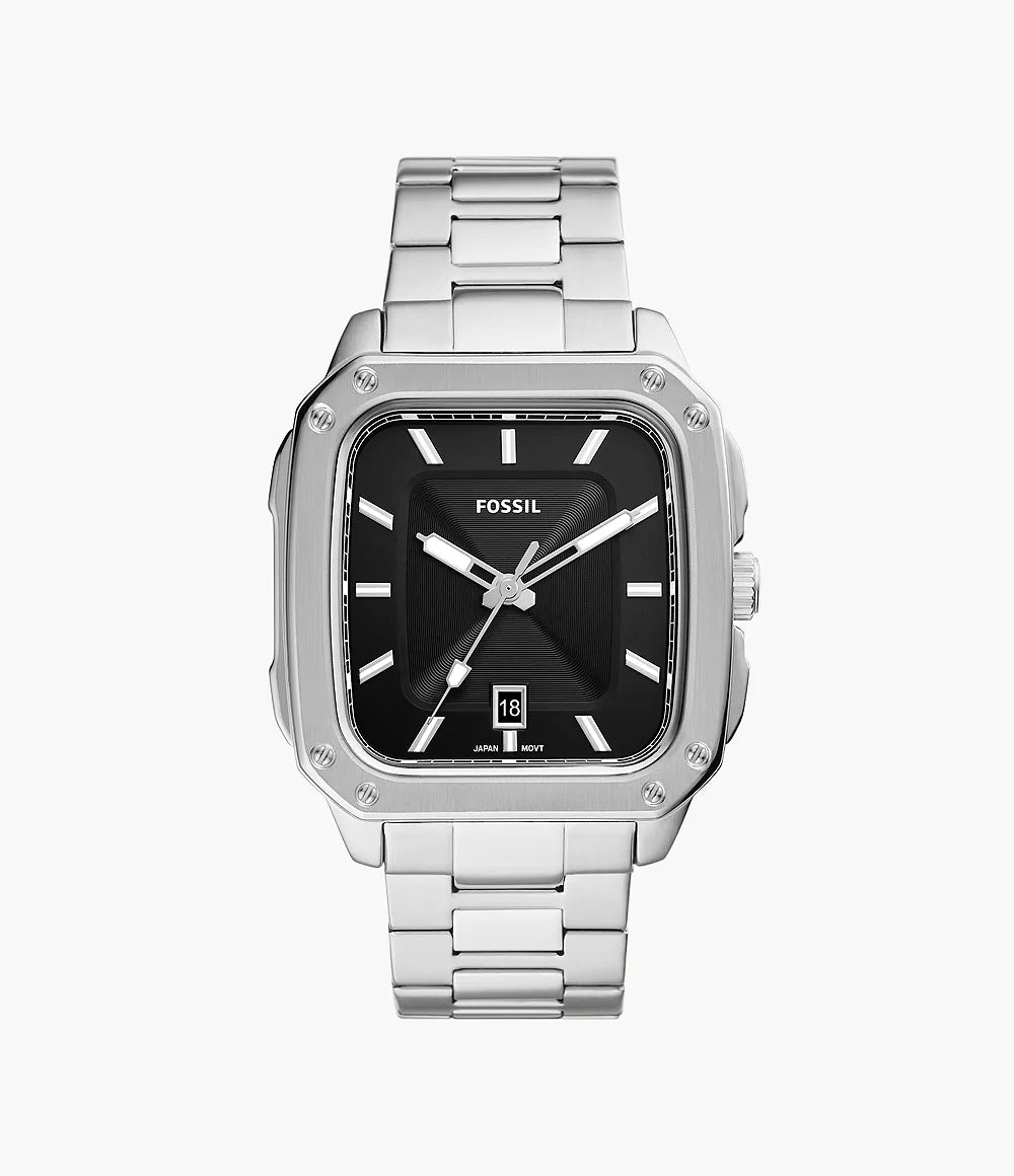 Fossil Bronson chronograph watch with black dial and stainless steel bracelet