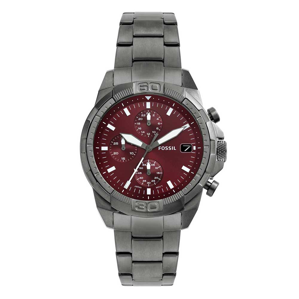Fossil Bronson chronograph watch with smoke stainless steel case and burgundy dial
