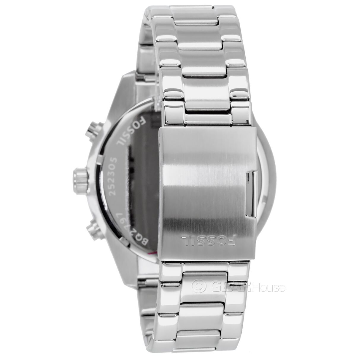 Fossil Brox silver steel three-link bracelet strap with deployment clasp closure