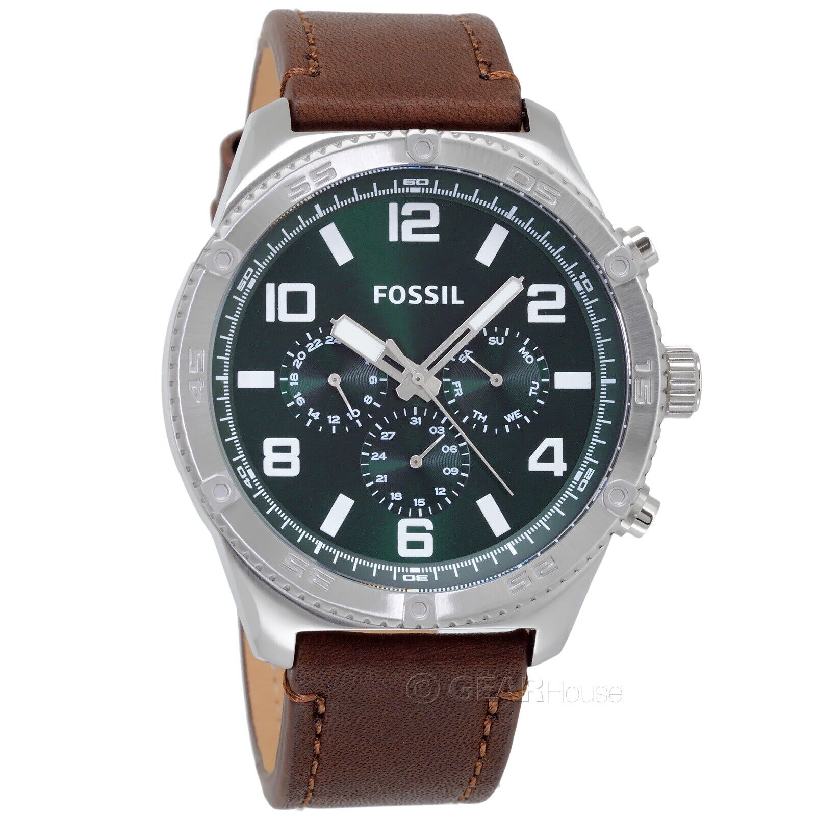 Fossil Brox BQ2801 chronograph with green dial and subsidiary chronograph dials
