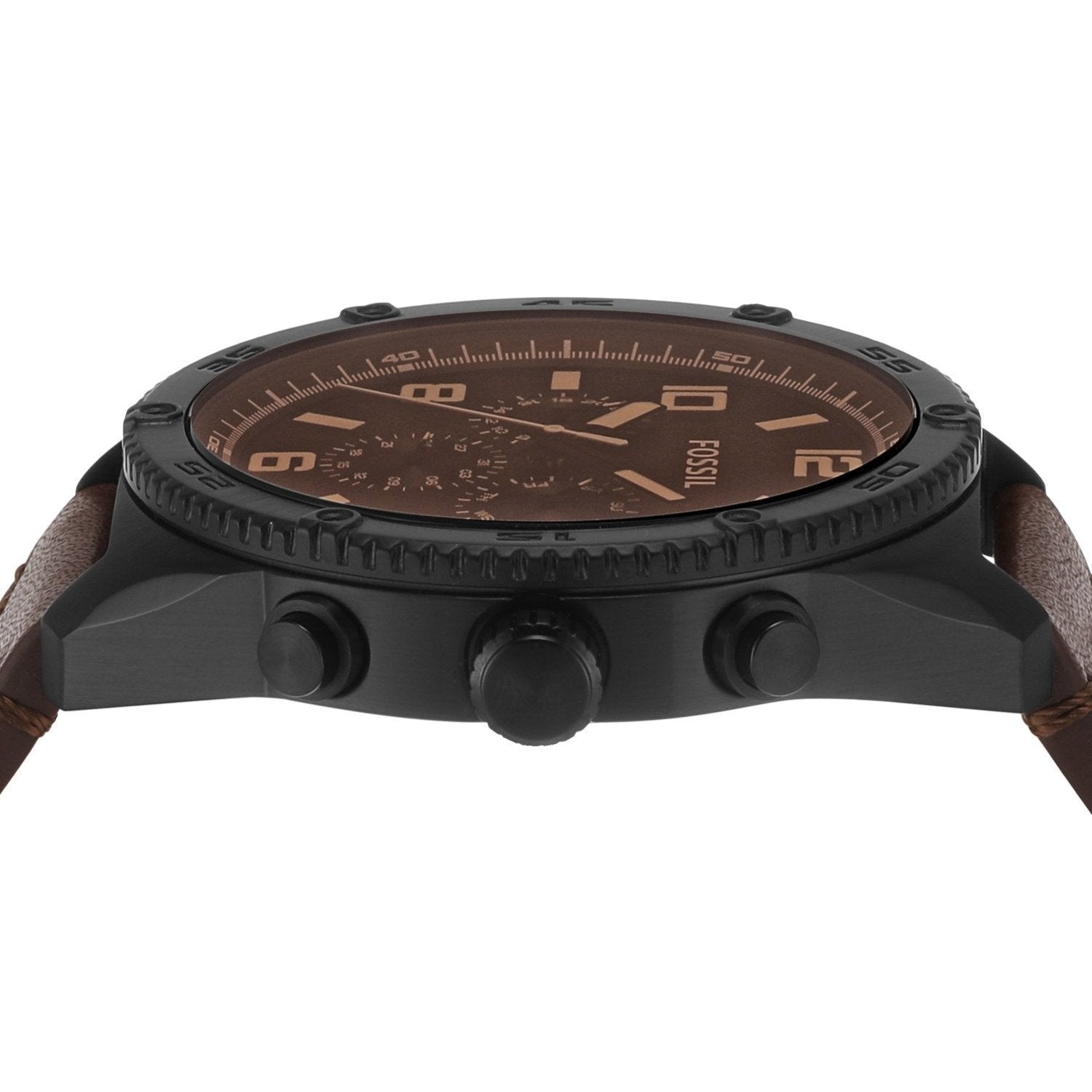 Fossil Brox BQ2802 angled view of brown dial and black bezel